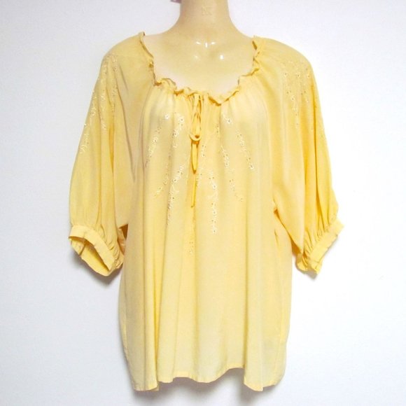Pierre Cardin Yellow Silk Peasant Blouse - Picture 3 of 12